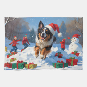 Linge De Cuisine Berger belge Scène de neige festive de Noël