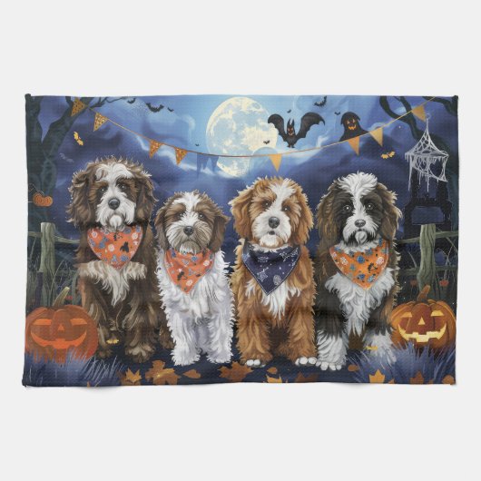 Linge De Cuisine Bernedoodle Halloween Éffrayant (Horizontal)