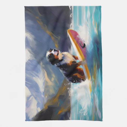 Linge De Cuisine Bernese Mountain Beach Surf Paining (Vertical)