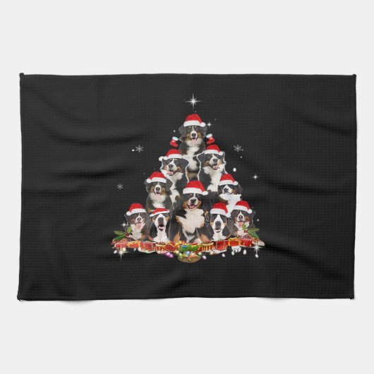 Linge De Cuisine Bernese Mountain Christmas Tree Chien Père Noël Xm (Horizontal)