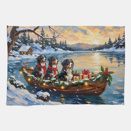 Linge De Cuisine Bernese Mountain Dog Christmas Boat Holiday (Horizontal)