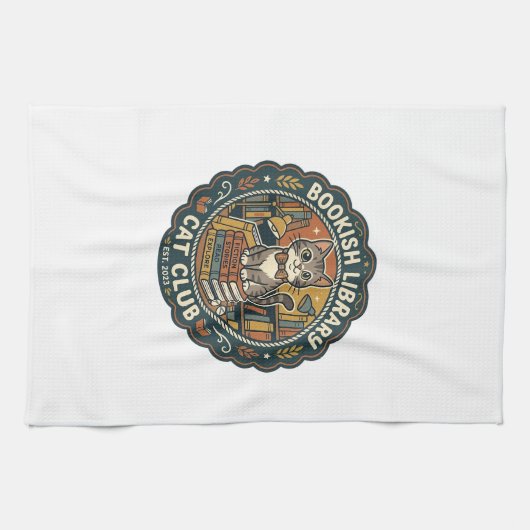 Linge De Cuisine Bibliothèque livresque Chat POD Vector Art - Bibli (Horizontal)