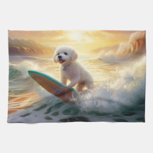 Linge De Cuisine Bichon Frise Beach Plage Surf Peinture