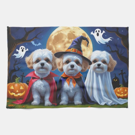 Linge De Cuisine Bichon Frise Chiens Citrouille Halloween Funny (Horizontal)