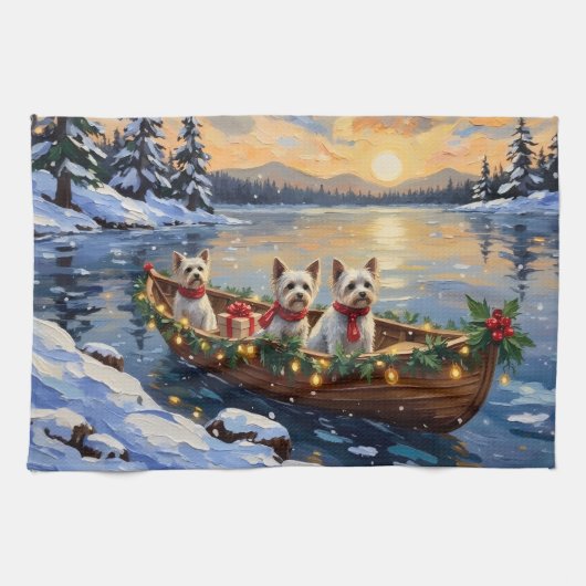 Linge De Cuisine Bichon Frise Christmas Boat Holiday (Horizontal)