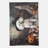 Linge De Cuisine Bichon Frise Citrouilles Halloween effrayant (Vertical)