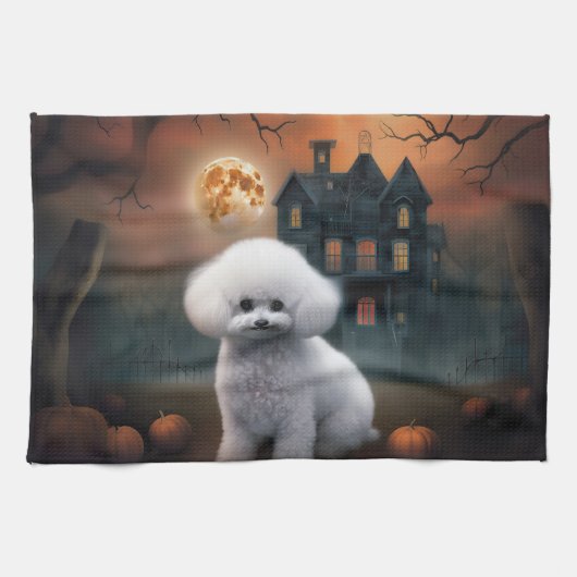 Linge De Cuisine Bichon Frise Halloween effroi (Horizontal)