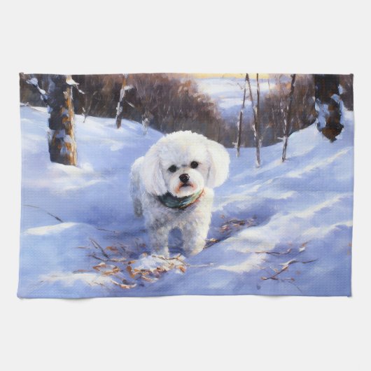 Linge De Cuisine Bichon Frise Laisser neiger Noël (Horizontal)
