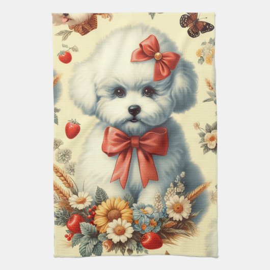 Linge De Cuisine Bichon Frisé Vintage (Vertical)