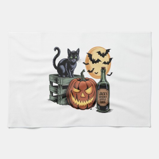 Linge De Cuisine Bièrre de chat de citrouille Halloween (Horizontal)