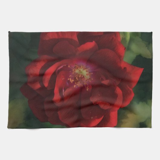 Linge De Cuisine Big Red Dramatic Rose Art Kitchen Towel (Horizontal)
