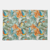 Linge De Cuisine Birds Chinoiserie Mint Orange (Horizontal)