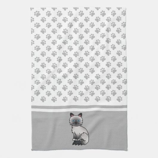 Linge De Cuisine Birman / Ragdoll Point Bleu Chat & Pattes Mignon (Vertical)