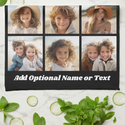 Linge De Cuisine Black 9 Photo Carré Collage - avec script blanc (Plié)