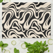 Linge De Cuisine Black and Cream 1970s Retro Modern Swirl (Plié)