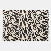 Linge De Cuisine Black and Cream 1970s Retro Modern Swirl (Horizontal)