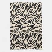 Linge De Cuisine Black and Cream 1970s Retro Modern Swirl (Vertical)