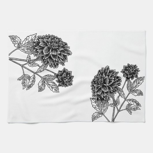 Linge De Cuisine Black and White Dahlia (Horizontal)