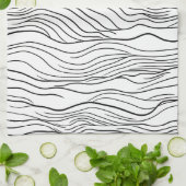 Linge De Cuisine Black and White Hand-Drawn Wavy Line Pattern (Plié)