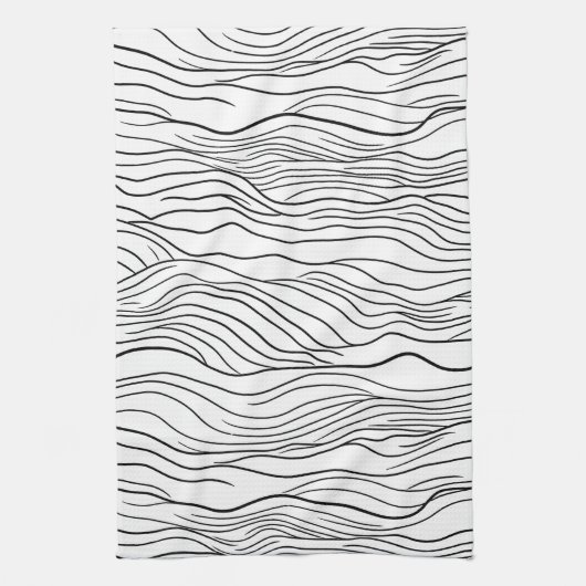 Linge De Cuisine Black and White Hand-Drawn Wavy Line Pattern (Vertical)