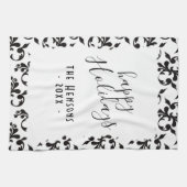 Linge De Cuisine Black and White Rococo Happy Holidays Script (Horizontal)