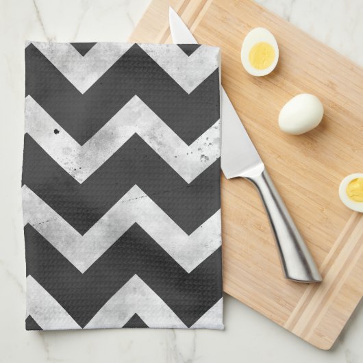 Linge De Cuisine Black and white Rustic Chevron pattern (Quart Plié)
