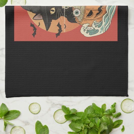 Linge De Cuisine Black cat eats Japanese ramen for Halloween (Plié)