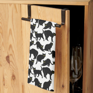 Linge De Cuisine Black Cats on White