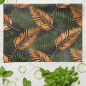 Linge De Cuisine Black Copper Brown Palm Tree Leaf Glam Tropical (Plié)
