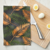 Linge De Cuisine Black Copper Brown Palm Tree Leaf Glam Tropical (Quart Plié)
