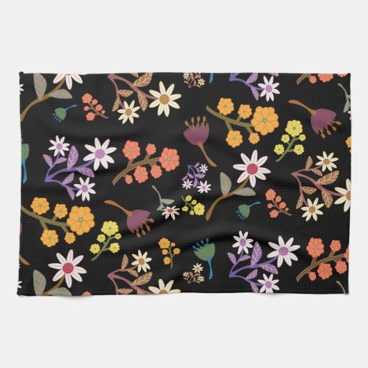 Linge De Cuisine Black Floral  (Horizontal)