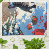 Linge De Cuisine Black French Bulldog Festive de Noël Scène de neig (Plié)