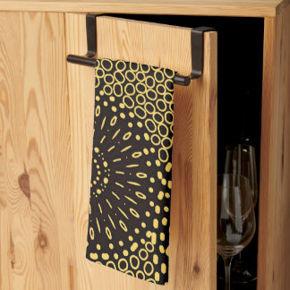 Linge De Cuisine Black Gold Ethnic Floral Pattern Kitchen Towel