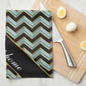 Linge De Cuisine Black Gold Turquoise ZigZag (Quart Plié)