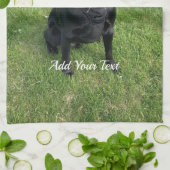 Linge De Cuisine Black Lab avec deux bâtons Photo et nom du chien (Plié)