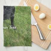 Linge De Cuisine Black Lab avec deux bâtons Photo et nom du chien (Quart Plié)