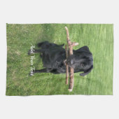 Linge De Cuisine Black Lab avec deux bâtons Photo et nom du chien (Horizontal)