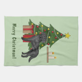 Linge De Cuisine Black Labrador Retriever Chien avec arbre de Noël (Horizontal)