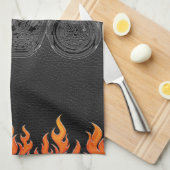 Linge De Cuisine Black Leather Orange Flames (Quart Plié)