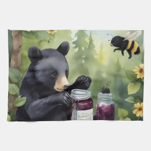 Linge De Cuisine Black little bear with blackberry jams (Horizontal)