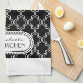 Linge De Cuisine Black | Monogramme de Trellis Marocain blanc (Quart Plié)