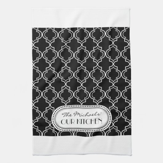 Linge De Cuisine Black | Monogramme de Trellis Marocain blanc (Vertical)