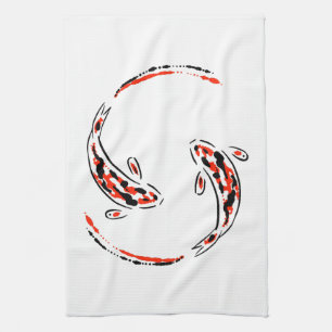 Linge De Cuisine Black & Red Japanese Koi Fish Artistic