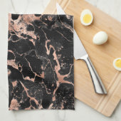 Linge De Cuisine Black & Rose Gold Parties scintillant Marbre 2 Ser (Quart Plié)