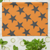 Linge De Cuisine Black Stars sur Citrouille Orange (Plié)