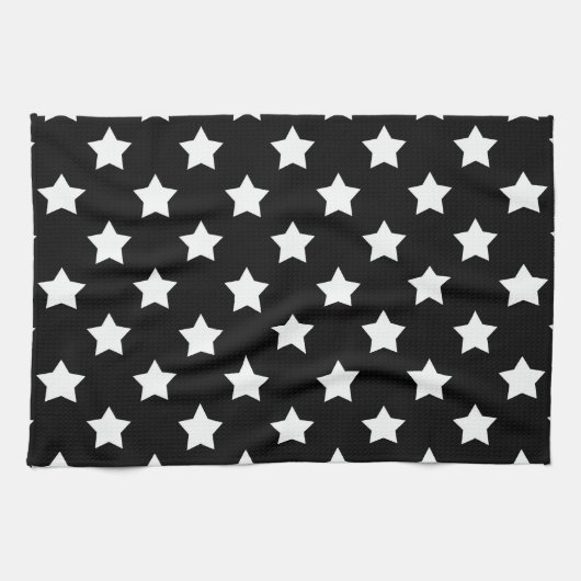 Linge De Cuisine Black White Stars Motif Décor (Horizontal)