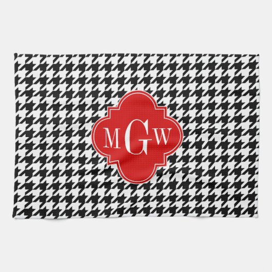 Linge De Cuisine Black Wht Houndstooth Red Quatrefoil (Horizontal)