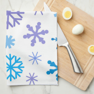 LINGE DE CUISINE BLANC AVEC LAVAGES D'HIVER BLEU ET PURPLE