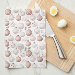 LINGE DE CUISINE BLANC AVEC ROSE PASTEL & ORNEMENTS BLANCS