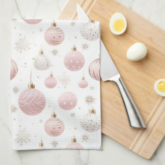 LINGE DE CUISINE BLANC AVEC ROSE PASTEL & ORNEMENTS BLANCS